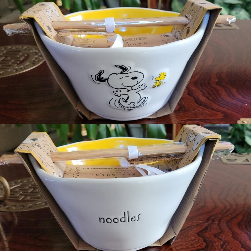Rae Dunn Snoopy and Woodstock Noodle Bowl w/Chopsticks